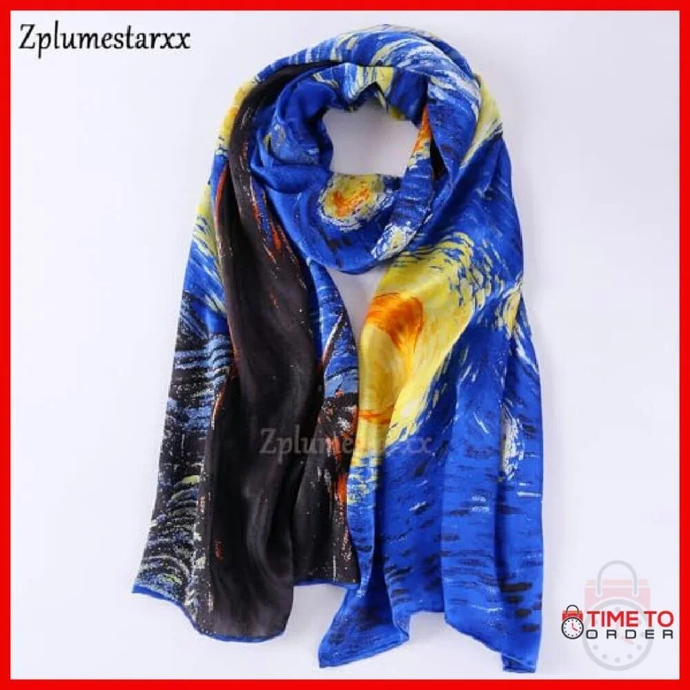 100% Silk Scarf 60x16.5in Hand-Hemmed Multipurpose Shawl Head Wrap